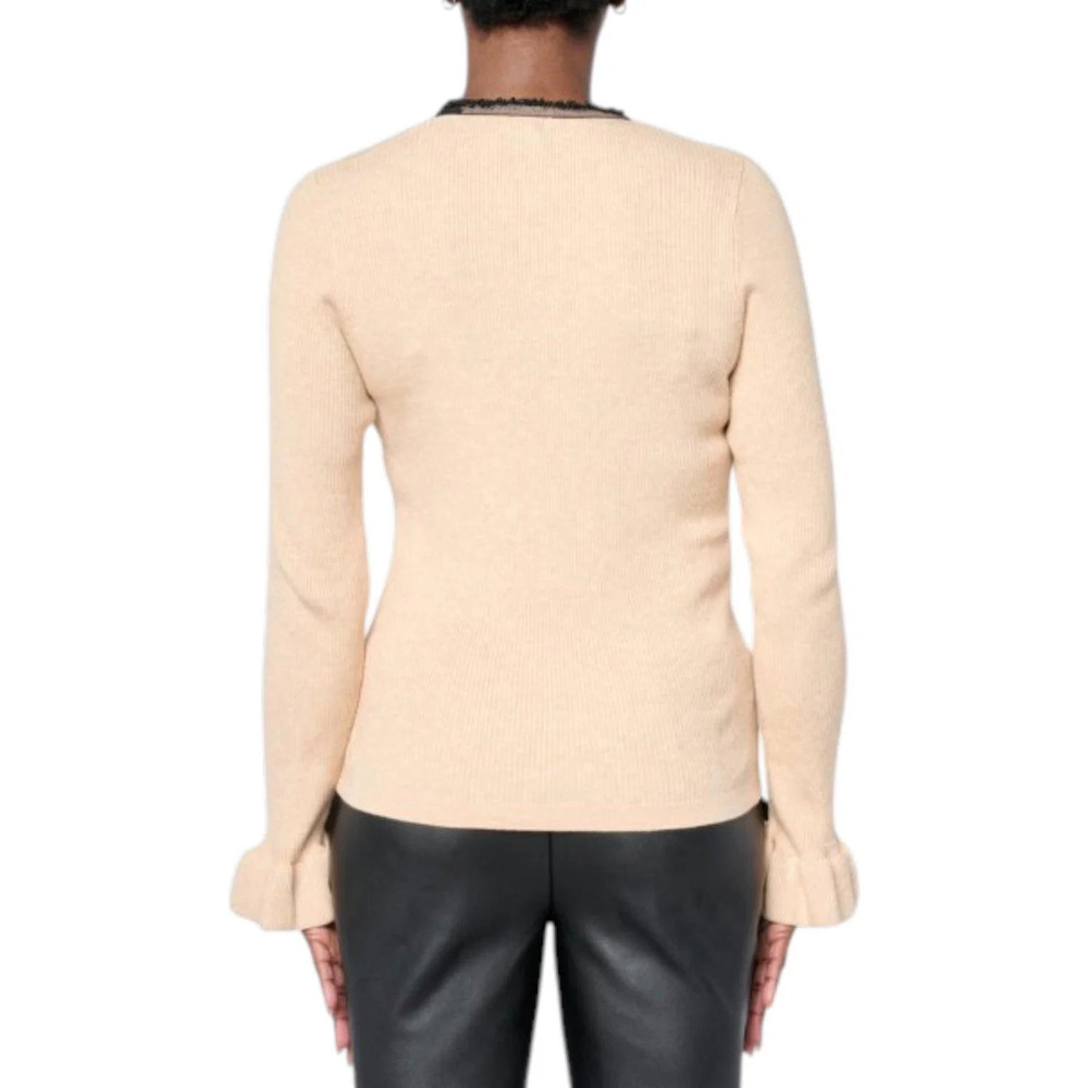 Badgley Mischka Women's Sweater Top with Beaded Neckline Biscuit - Regular - Picture 2 of 3